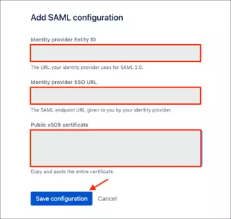 Configure Atlassian Confluence Cloud two-factor authentication (2FA): Save SAML configuration 