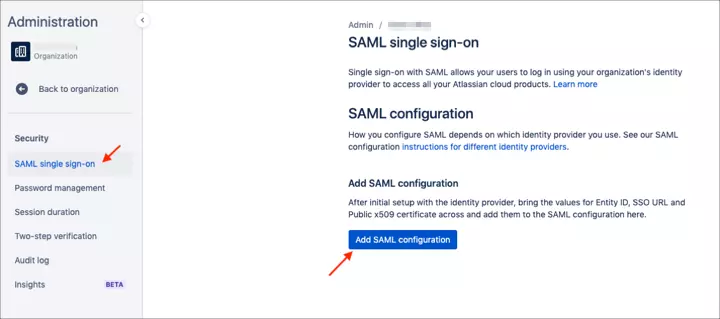 Configure Atlassian Confluence Cloud two-factor authentication (2FA):SAML Configurations