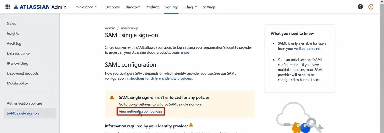 Configure Atlassian Confluence Cloud two-factor authentication (2FA): SAML configuration 