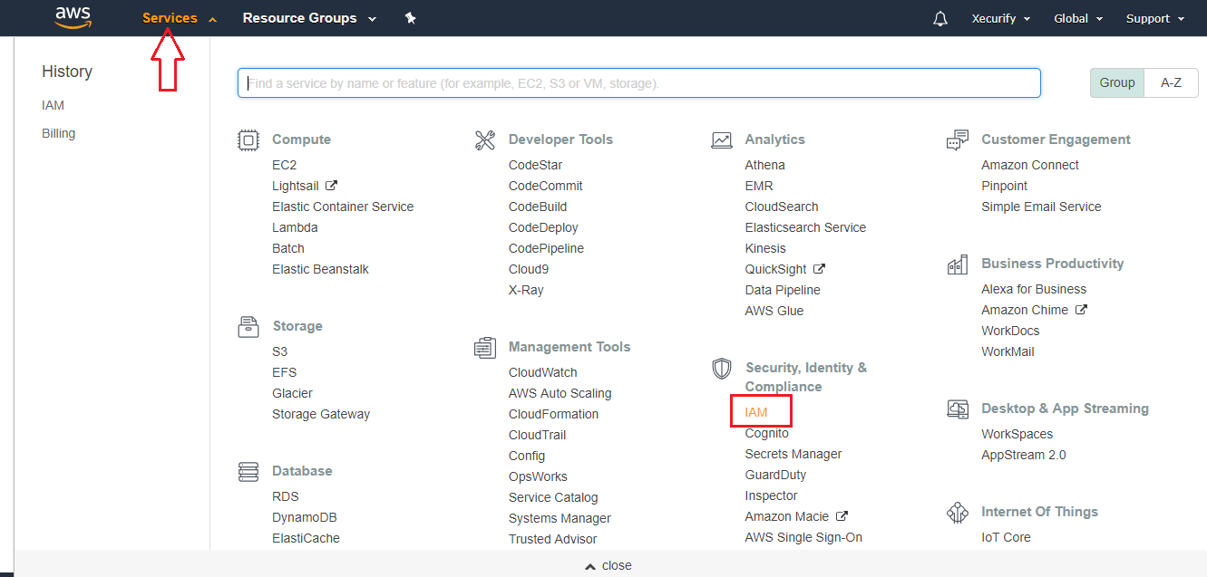 aws appstream sso click on services tab