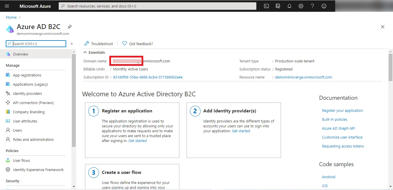 Azure B2C SSO Login: add-domain-name