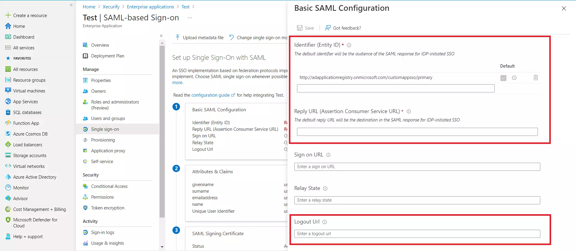 Microsoft Entra ID saml configuration