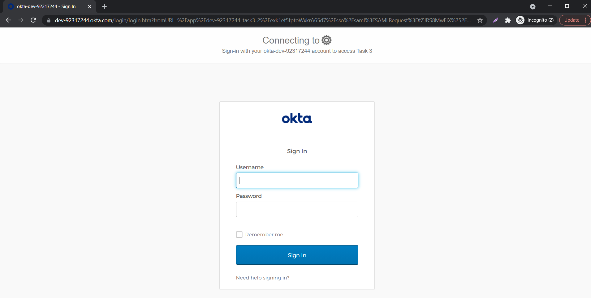 Okta Single Sign On SSO  login