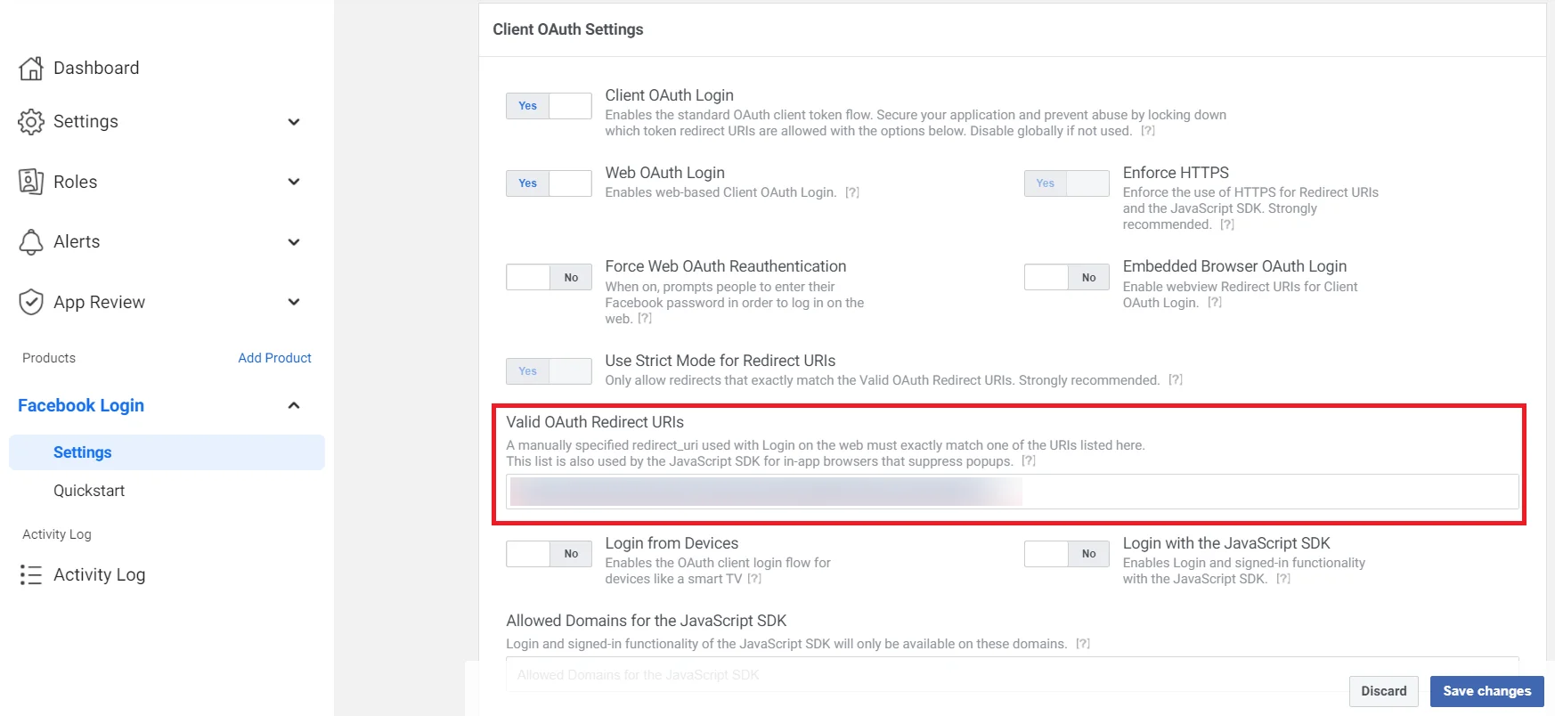 Java Script Social Login SSO: Facebook: SSO client oauth setting
