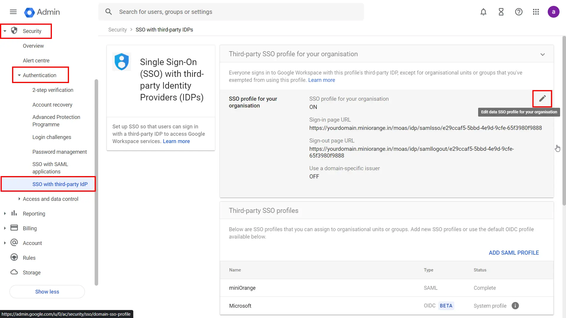 Gmail SSO (Single Sign-On) admin console setup sso idp