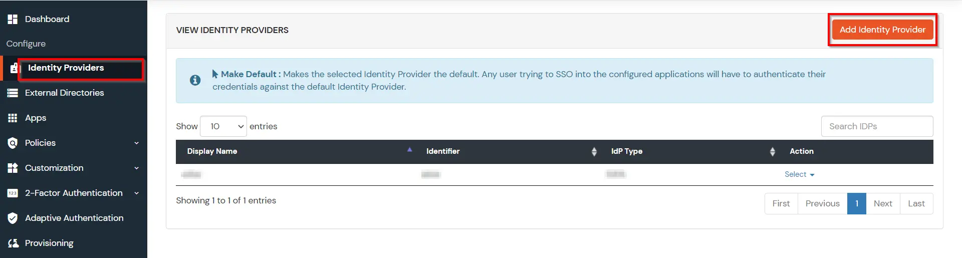 Select Identity Provider to add Microsoft Entra ID as IDP