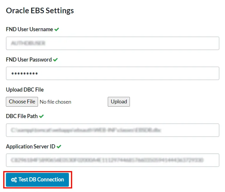 Oracle EBS Microsoft Entra ID SSO: Test DB connection