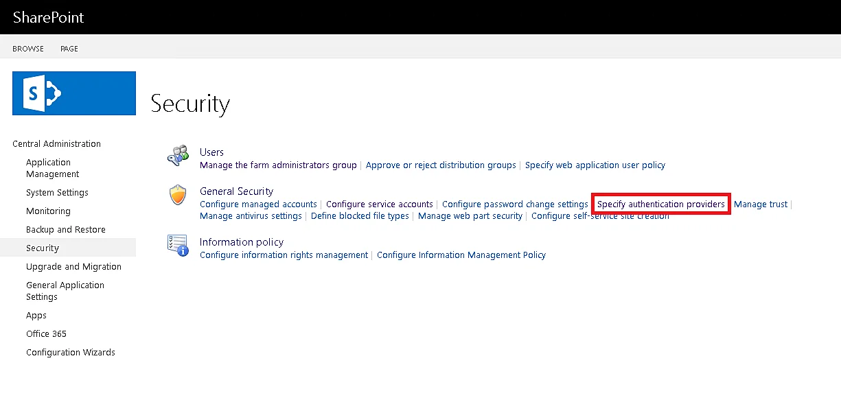sharePoint On-premise Single Sign-On (SSO): Specify Authentication Providers