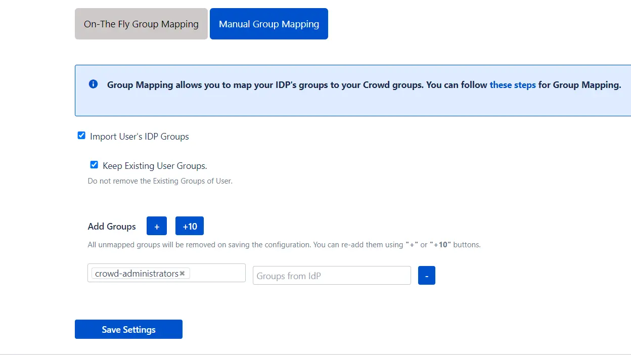 User and group provisioning in Crowd Manual Group Mapping