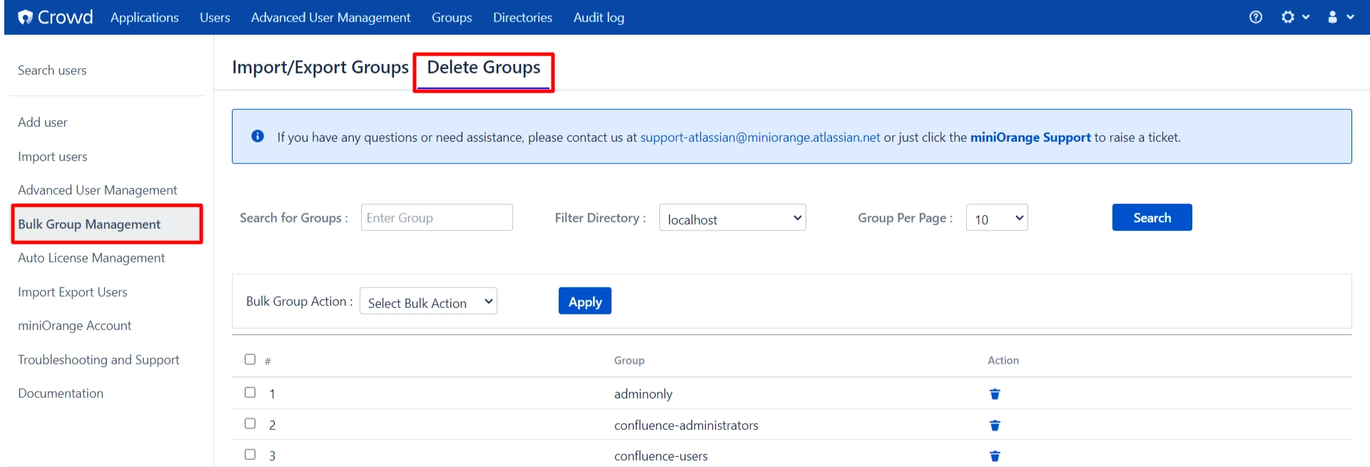 Crowd Bulk User Management Delete groups 