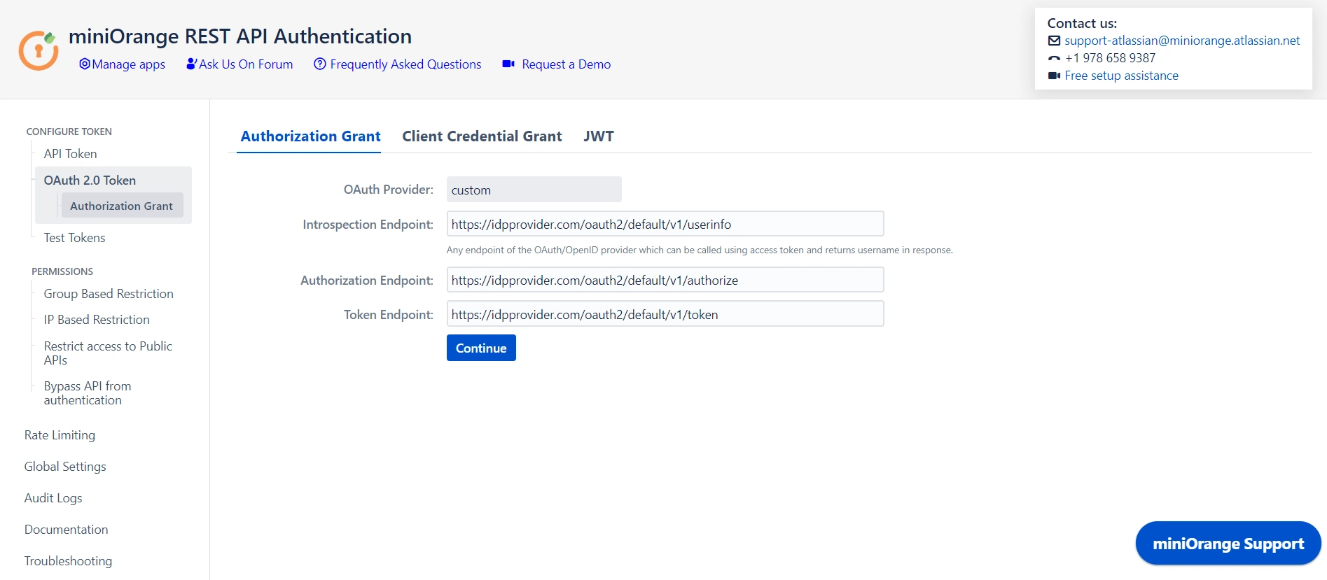 Authorization Grants endpoint, REST API