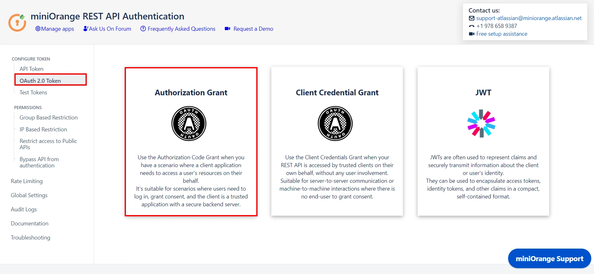 Rest API, select authorization grant