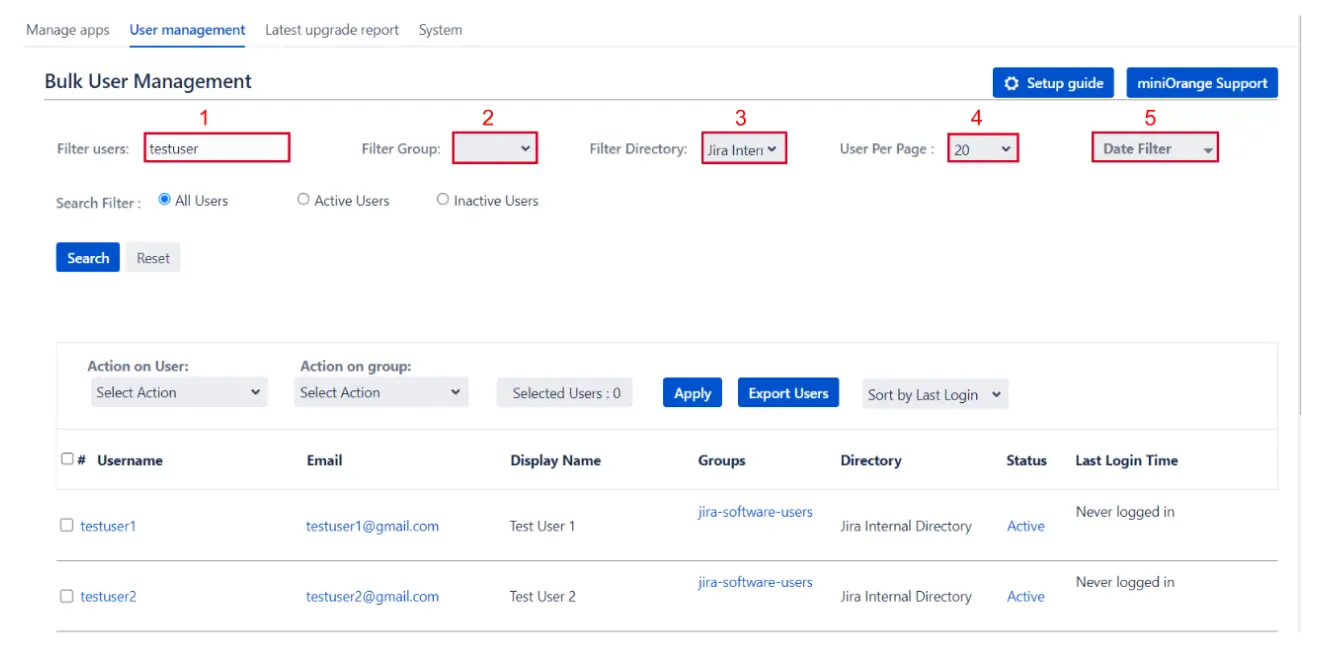 Setup Bulk User Management fo Jira, Bulk action management to inactivate deactivate users