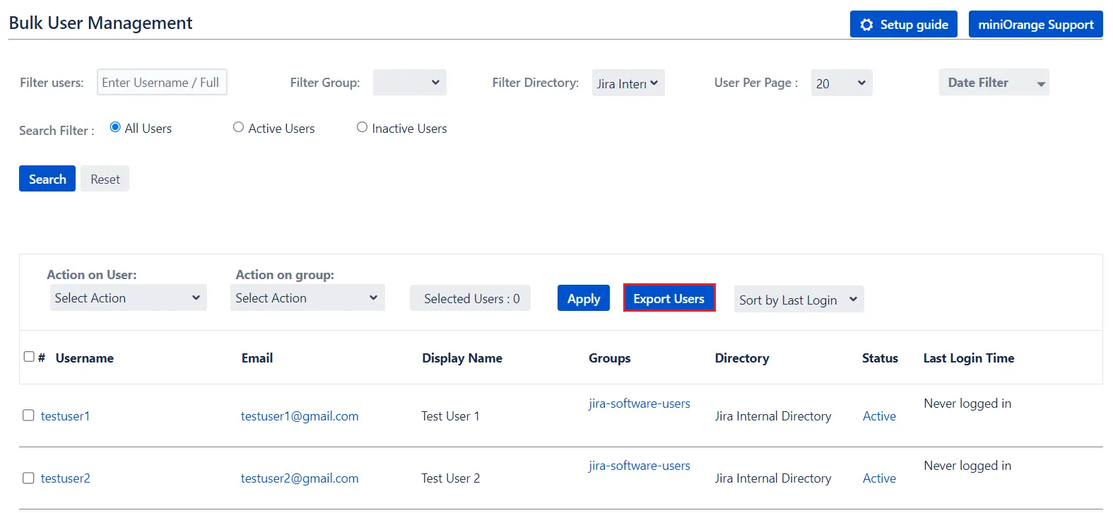 Setup Bulk User Management fo Jira, Bulk action management to inactivate deactivate users