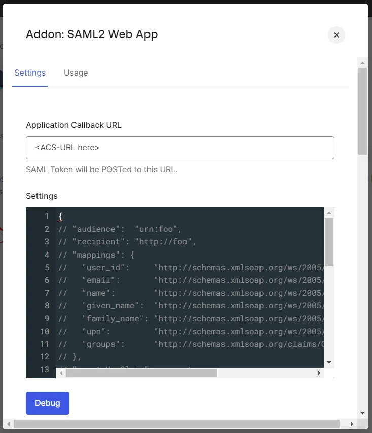 SAML Single Sign On (SSO), Provision for configuring the SAML2 Web App