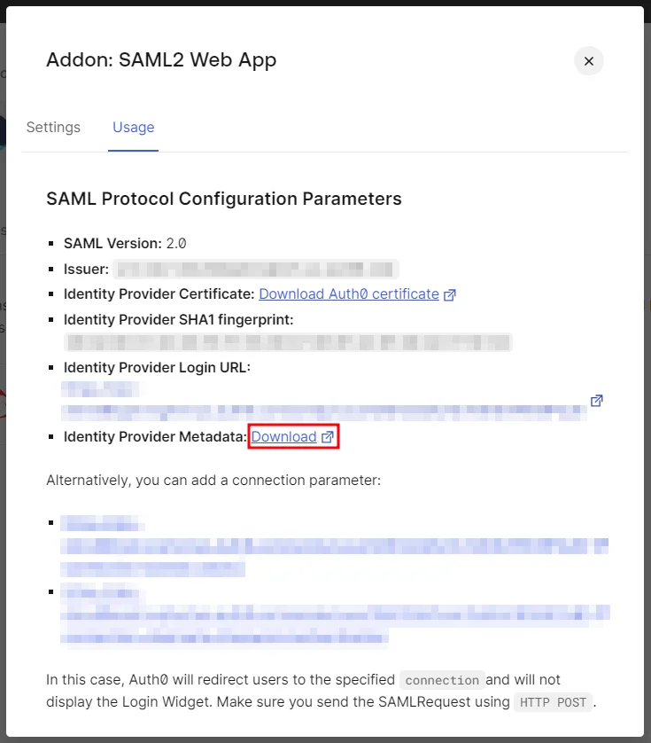 SAML Single Sign On (SSO), Auth0 provision for downloading Identity Provider Metadata