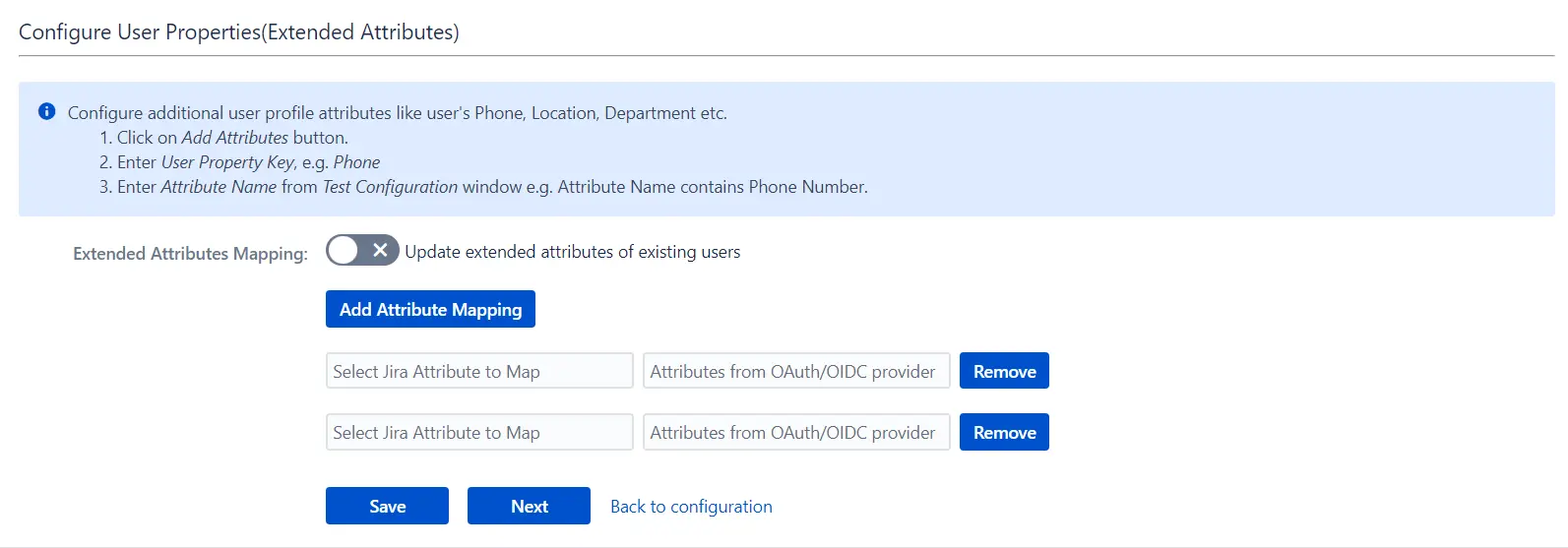 OAuth / OpenID Single Sign On (SSO) into Jira, provision for configuring additional attributes