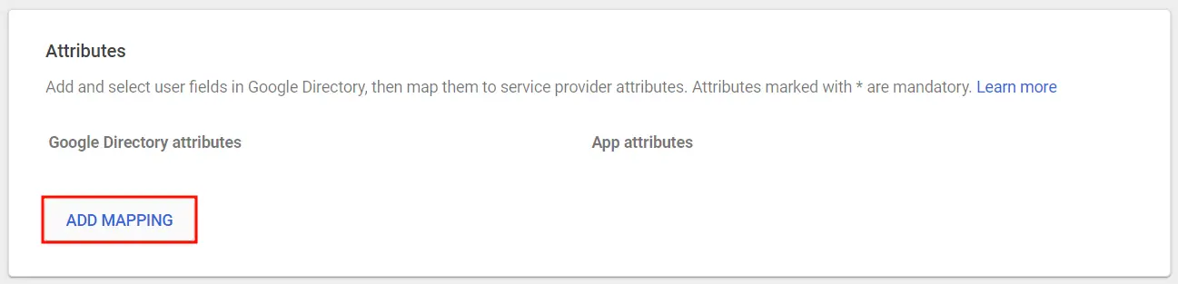 Provision for attribute mapping in Google Admin Console