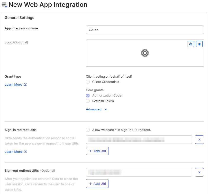 OAuth/OpenID/OIDC Single Sign On (SSO), New Web App Integration form