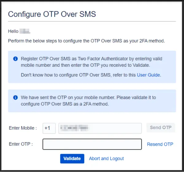 Configure OTP Over SMS