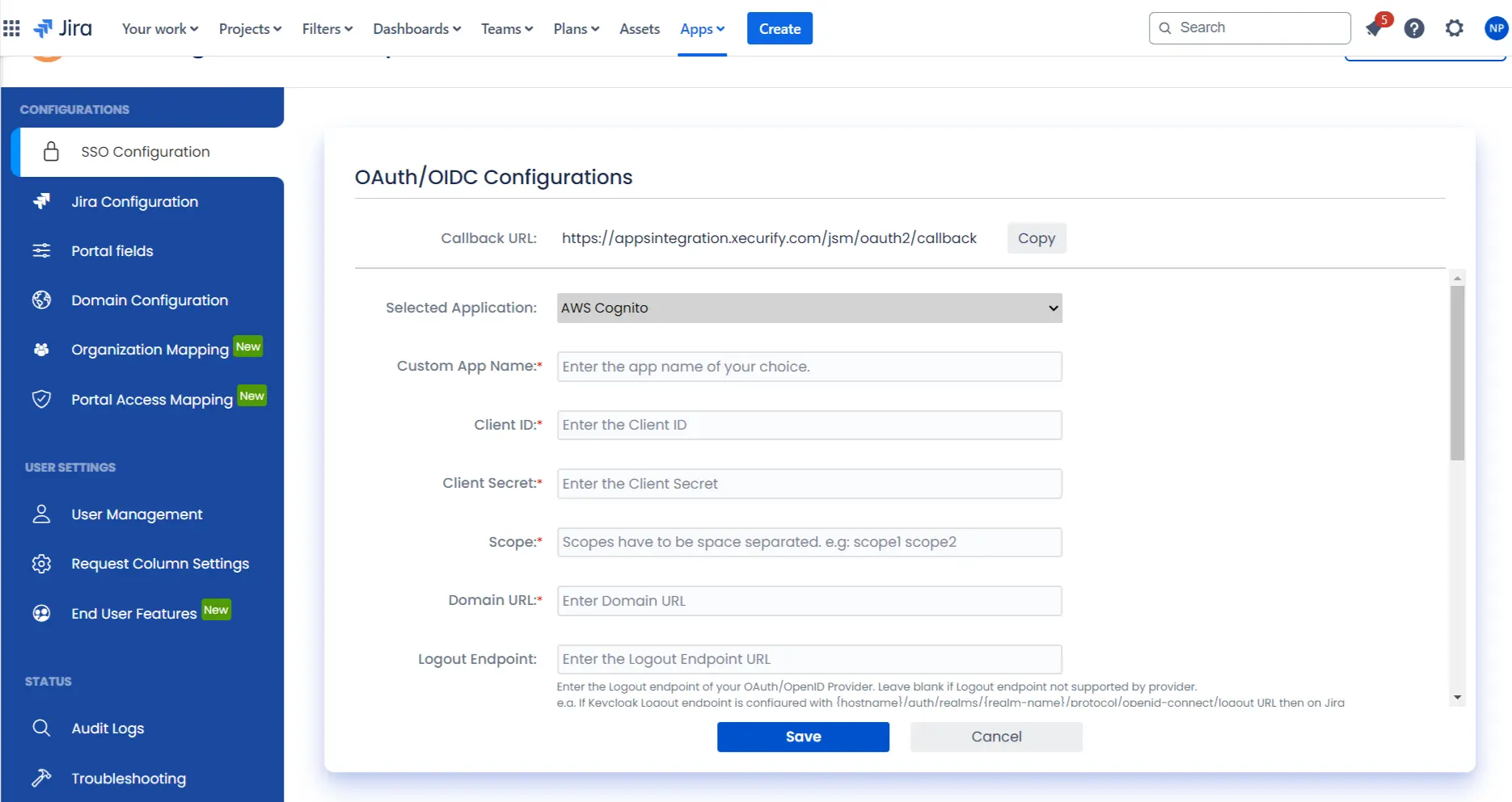 SSO for JSM Customers using AWS as OAuth Provider | Enter details