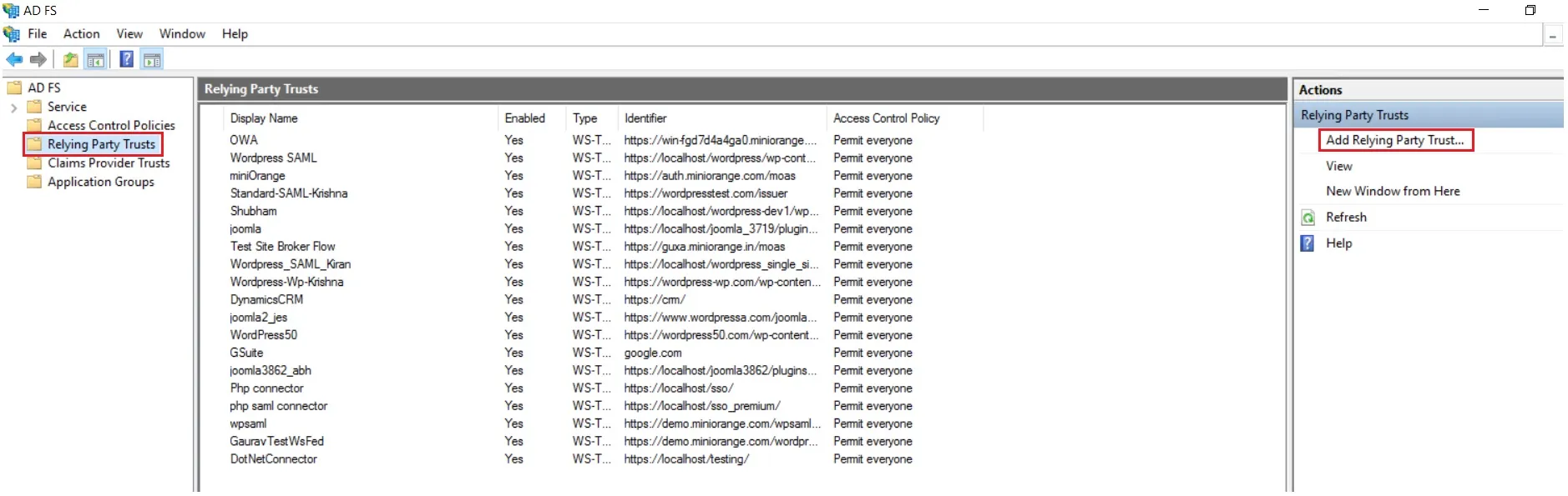 SAML Single Sign On (SSO) using ADFS Identity Provider,Add Relying Party Trust