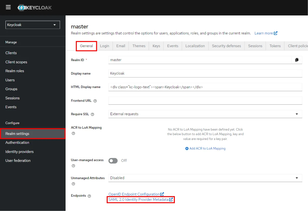  Keycloak Login | Realm settings endpoints