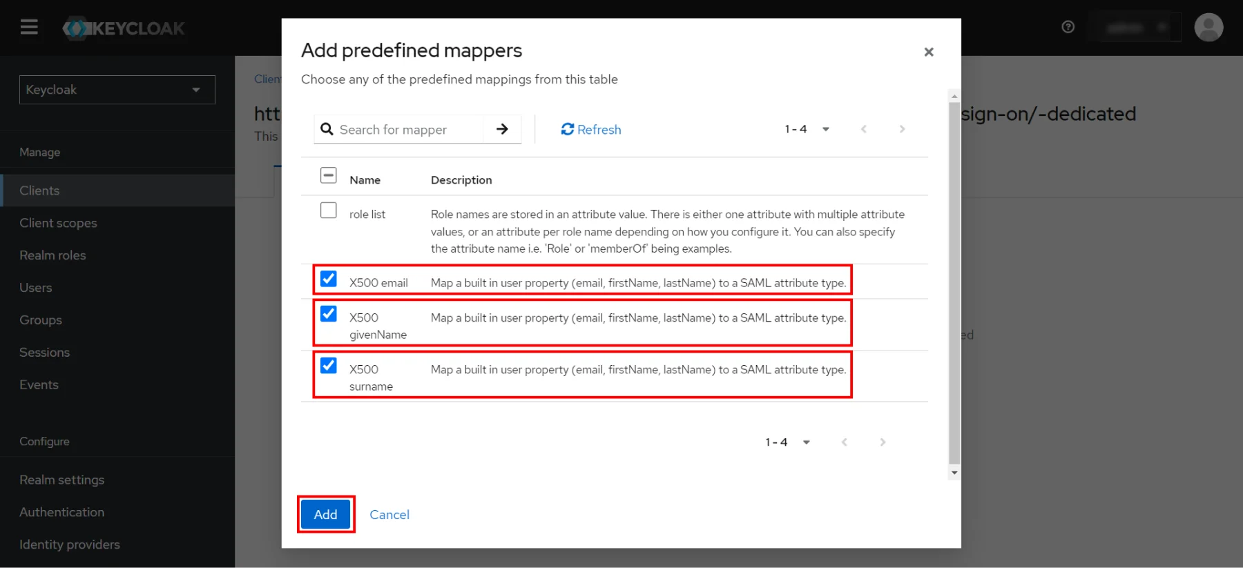 Keycloak  SSO | Select the checkboxes