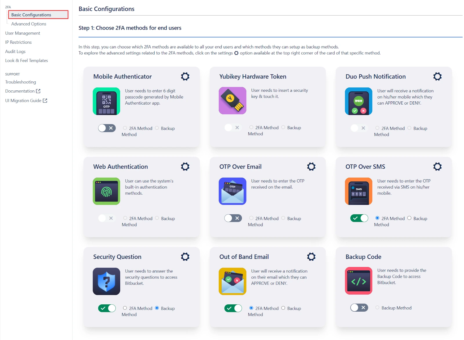 Setup Two Factor (2FA / MFA) 
            Authentication for Bitbucket using OTP, KBA, TOTP methods settings