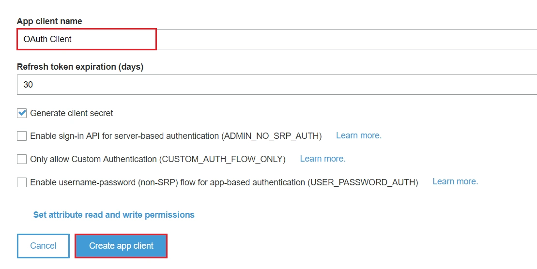 Create App Client in AWS Cognito, Jira OAuth AWS Cognito