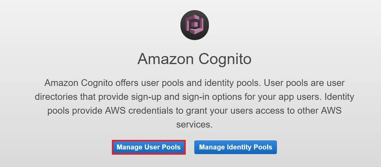 select manage user pools in AWS Cognito, Jira OAuth AWS Cognito