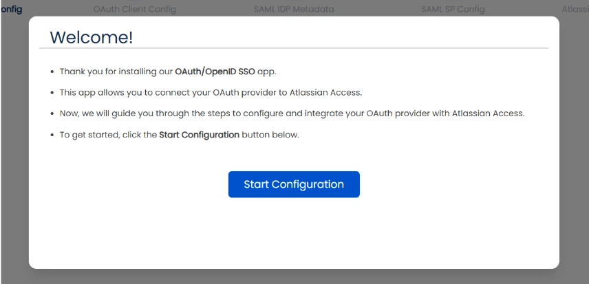 Welcome window of mO Jira OAuth/OIDC SSO app.