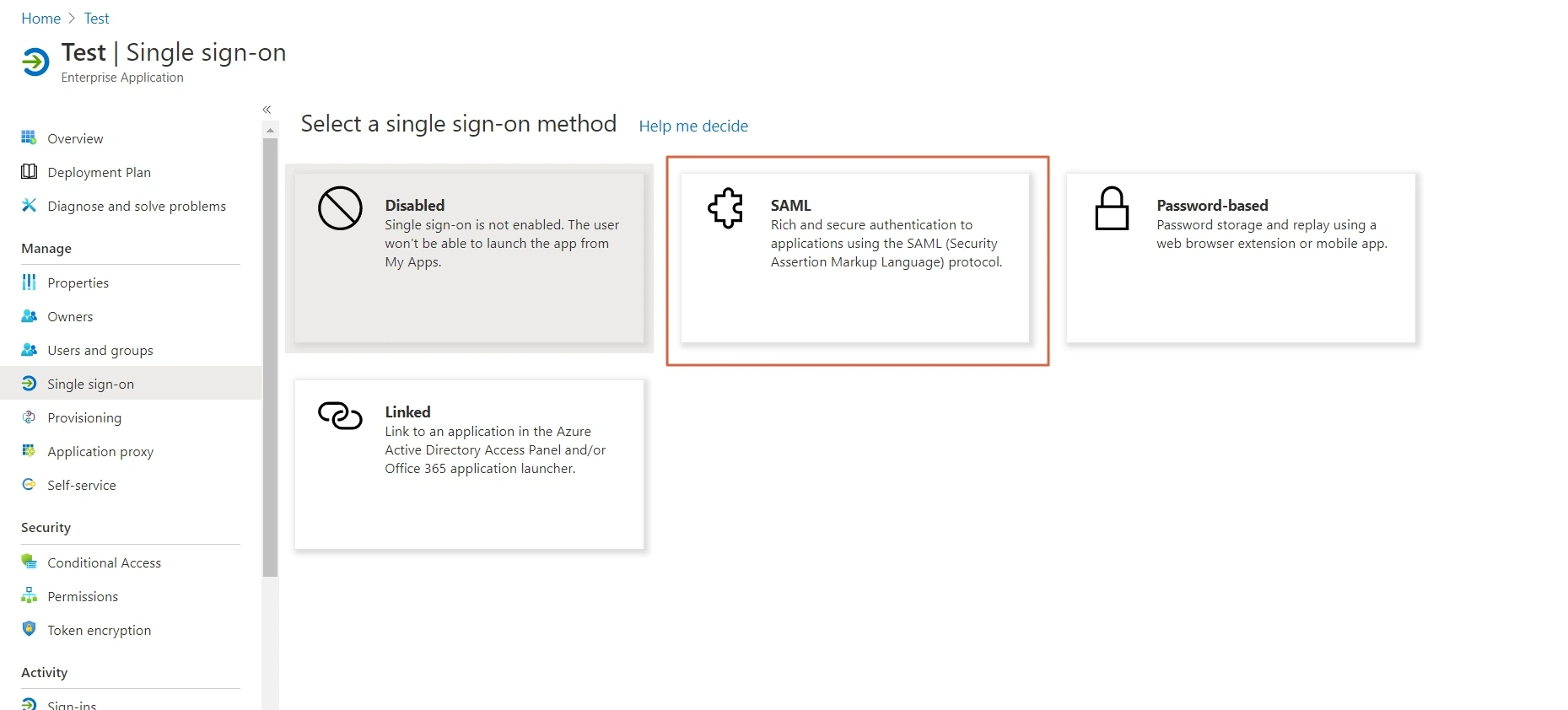 Single Sign On(SSO)using Microsoft Entra ID (Previously known as Azure AD), Entra ID SAML SSO select saml