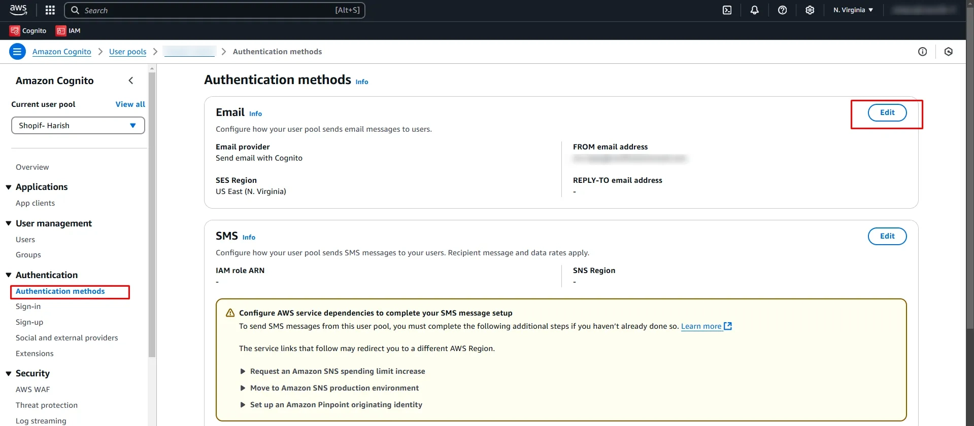 AWS Cognito SSO - Navigate to Authentication Tab