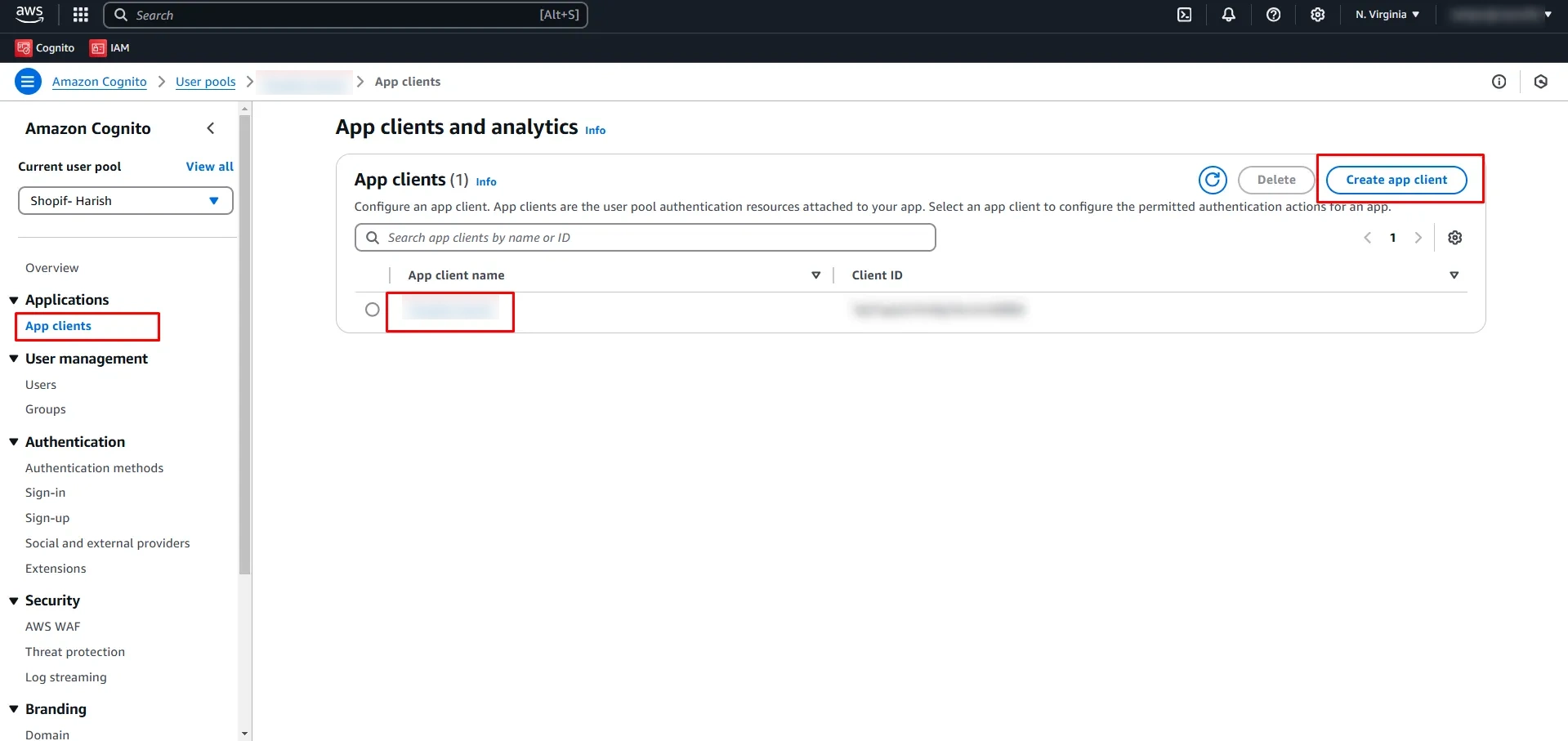 AWS Cognito SSO - Navigate to App Client Section