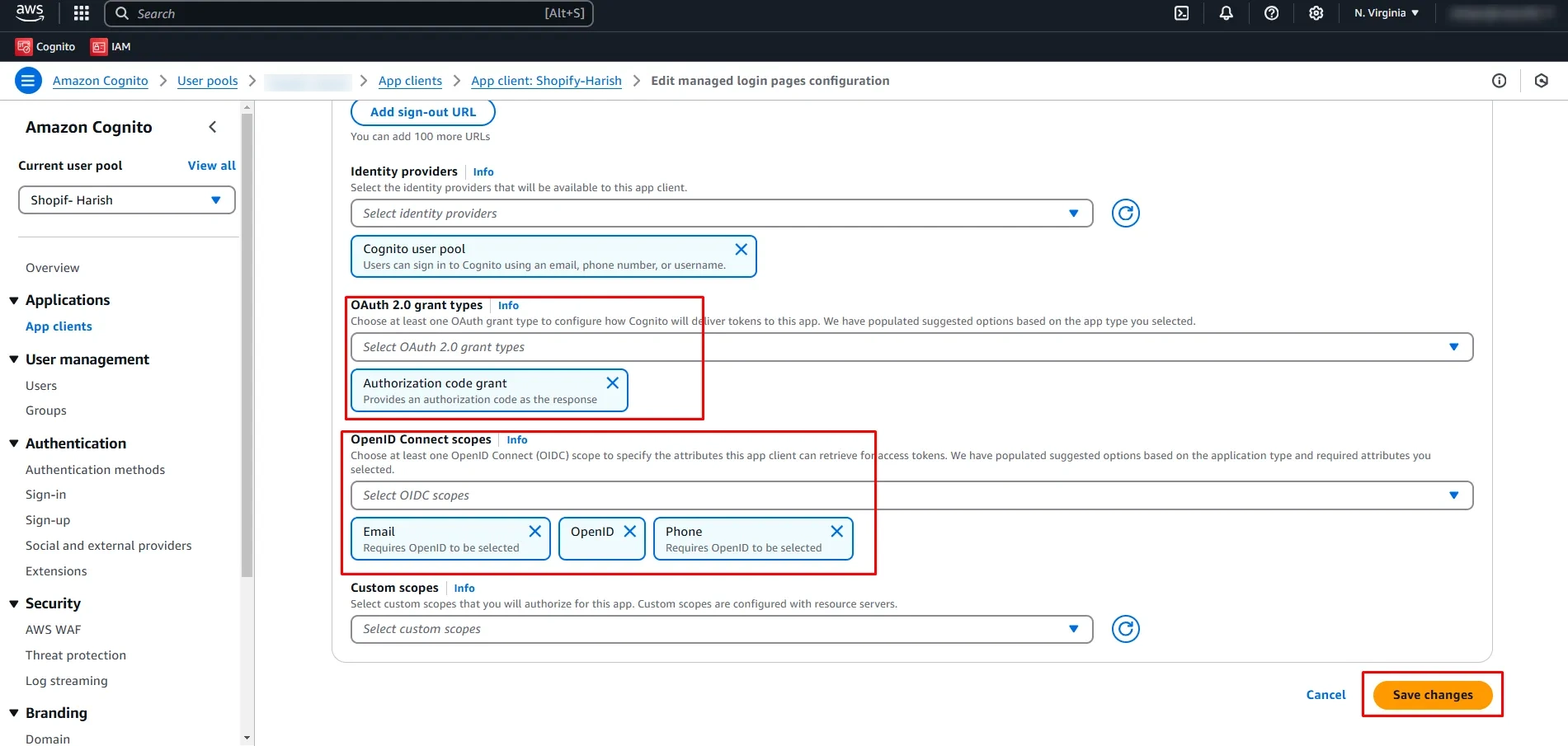 AWS Cognito SSO - OAuth Grant Type and Scopes