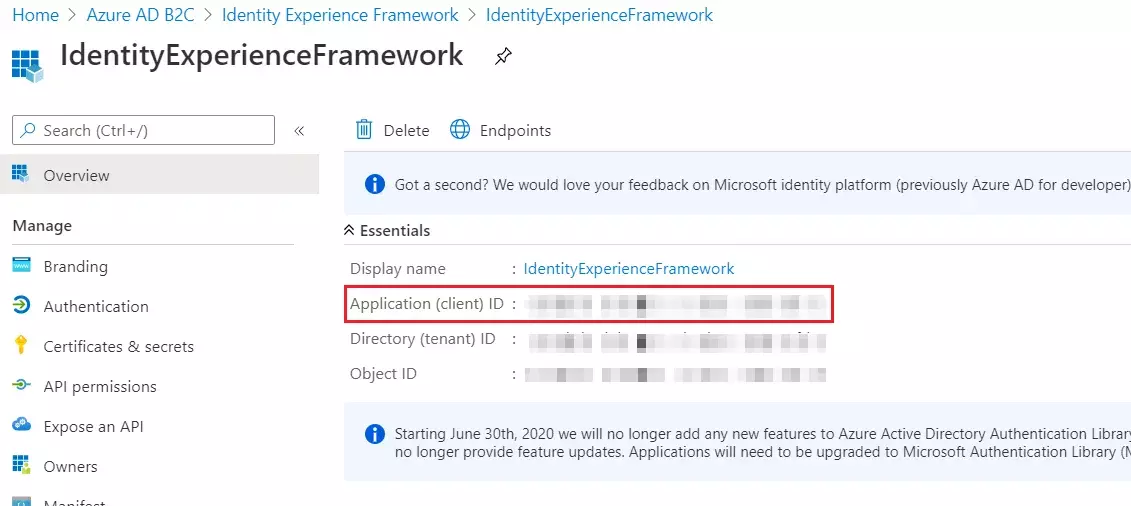 SAML Single Sign-On (SSO) using Azure AD B2C as Identity Provider (IdP),for SAML 2.0 Azure AD B2C, Application Client ID