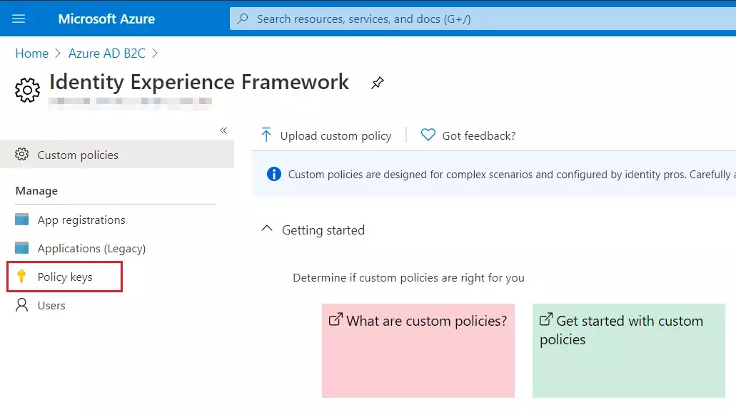 SAML Single Sign-On (SSO) using Azure AD B2C as Identity Provider (IdP),for SAML 2.0 Azure B2C,Policy keys