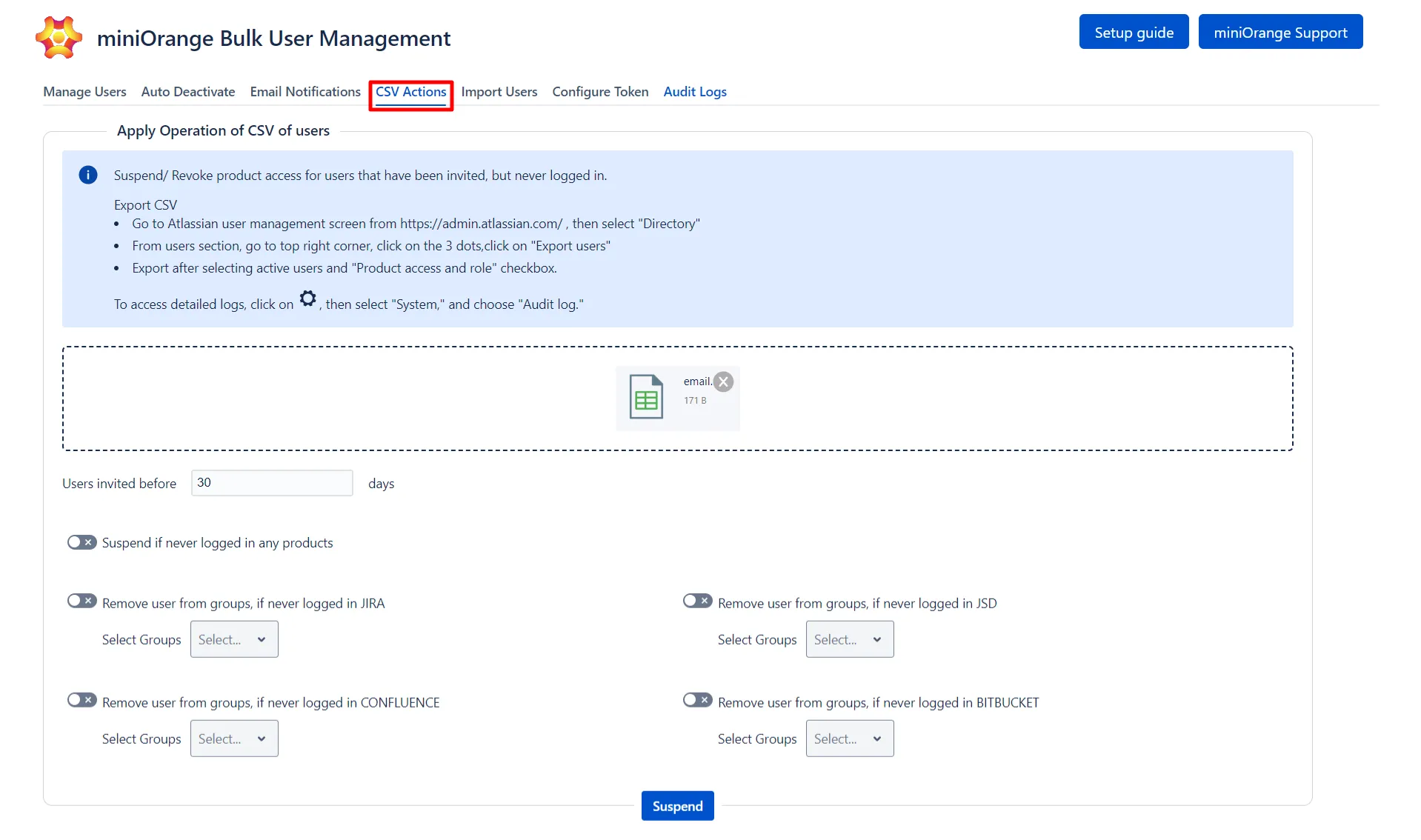 Bulk User Management | CSV Actions