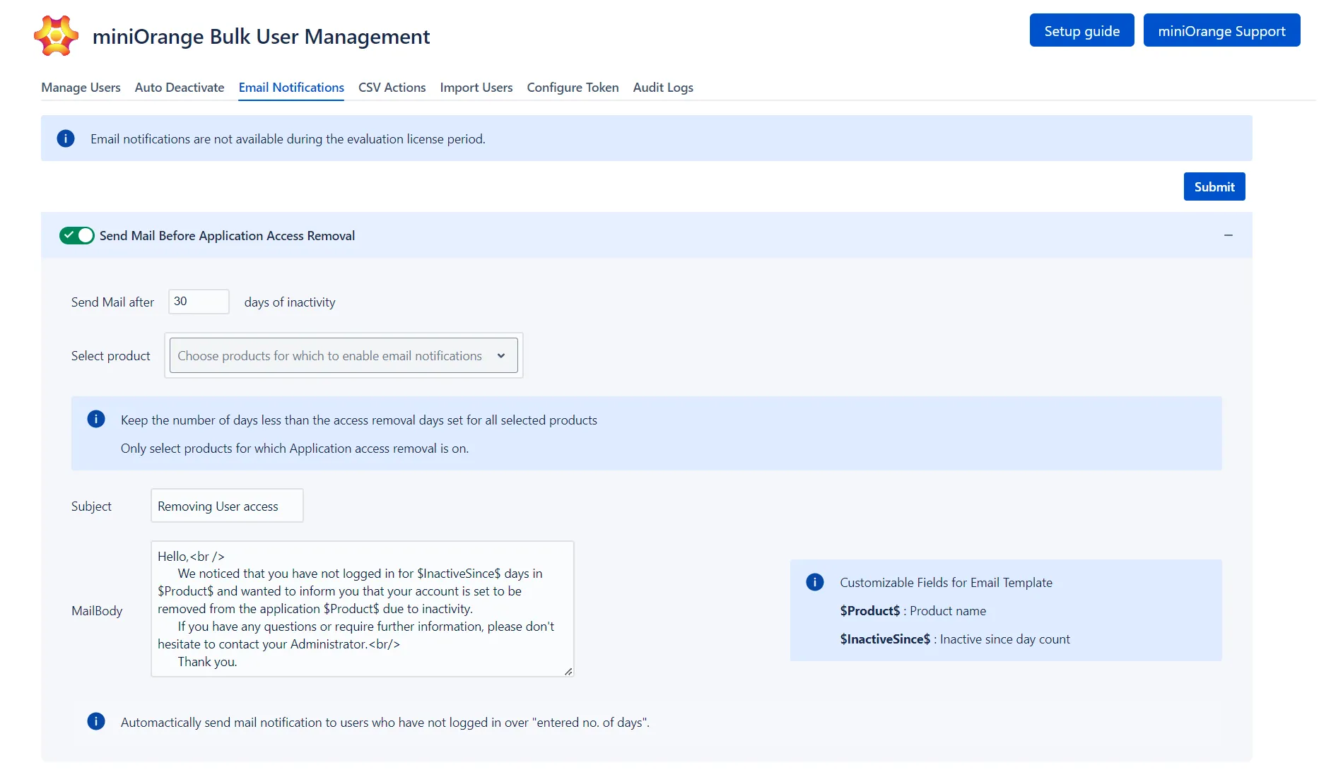 Bulk User Management | Email Notifitions for App Access Removal