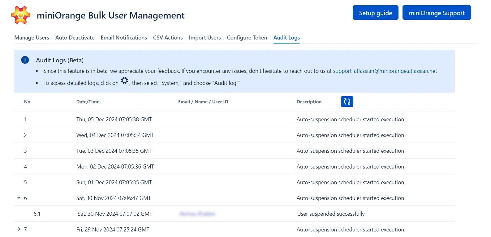 Bulk User Management | Audit Logs