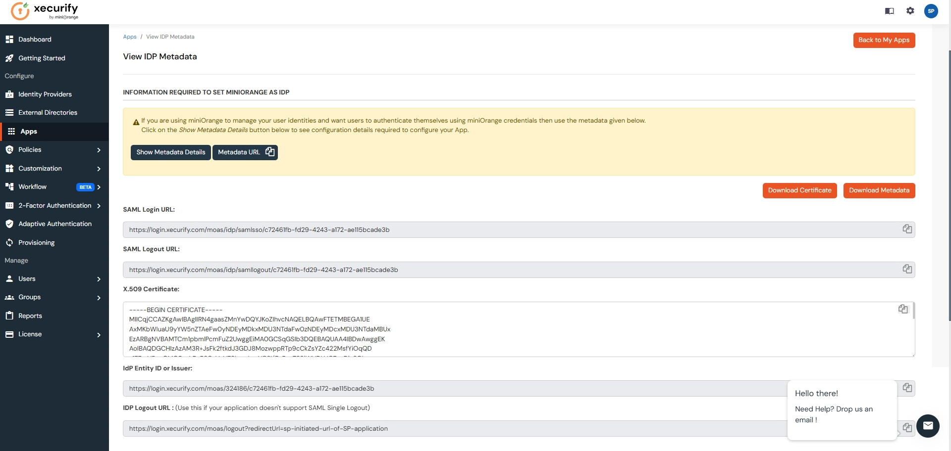 Atlassian Access Cloud SSO (Single Sign-On) View Metadata Details