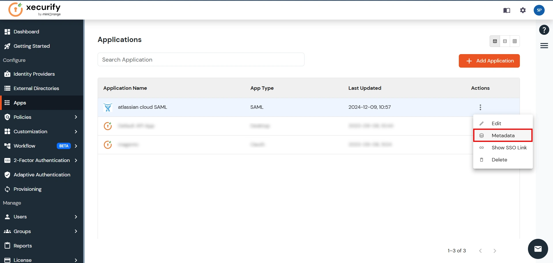 Atlassian Access Cloud SSO (Single Sign-On) View metadata