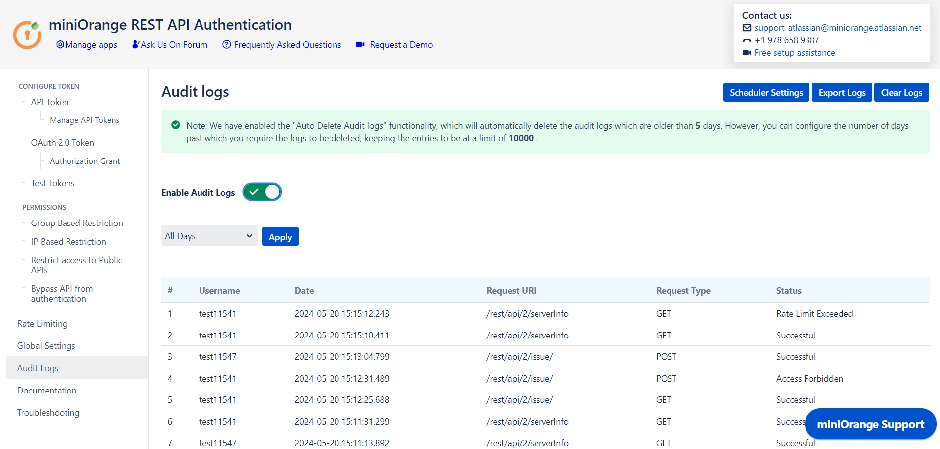 miniOrange REST API Audit Logs