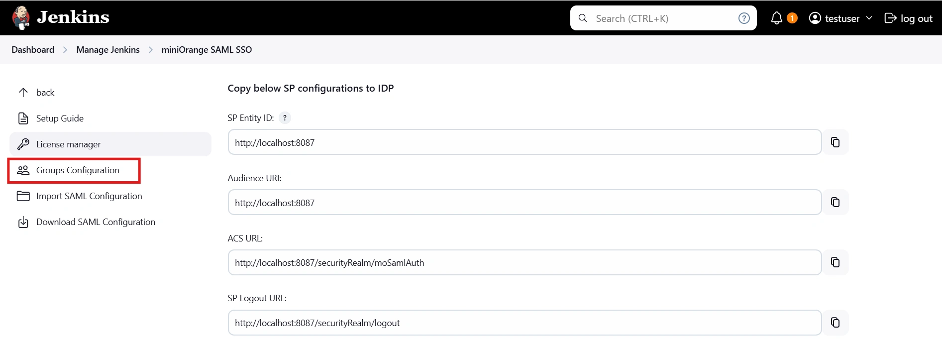 Jenkins SAML Single Sign On (SSO)