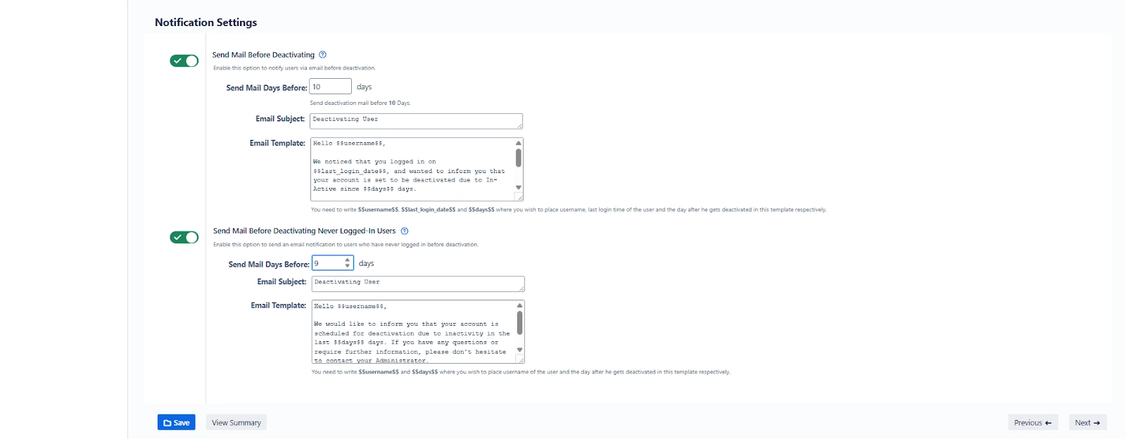 Email Notifications Before Deactivation