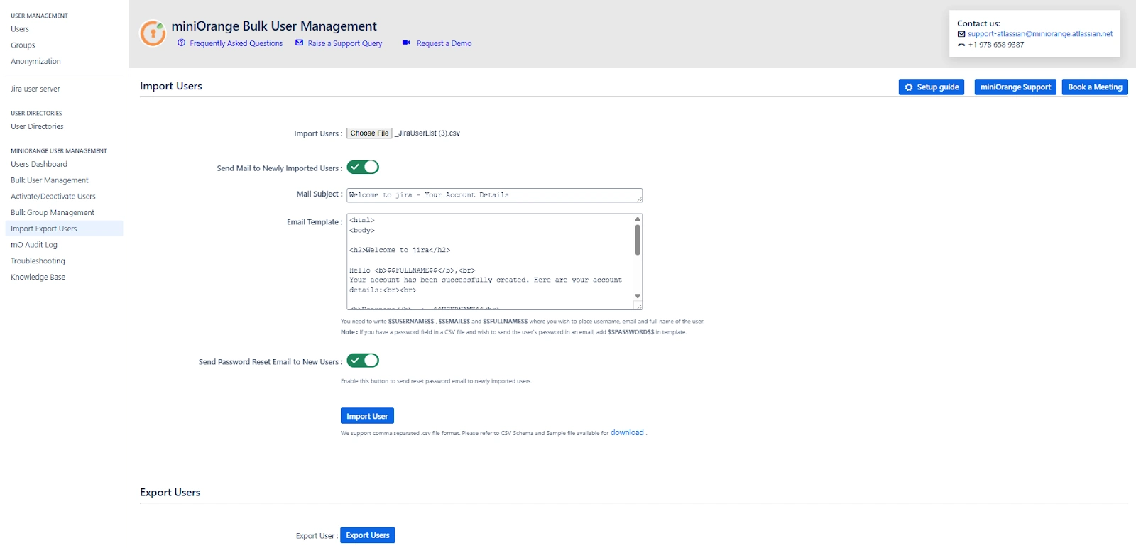 Import Export Users Tab AUM