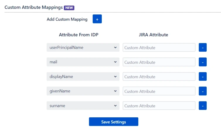 The Custom Attribute Mapping window inside the User Sync tab