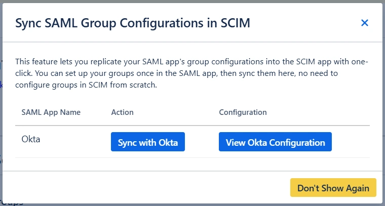 Group Configuration replication feature in the miniOrange SAML + SCIM app that lets you replicate your SAML app's group configurations into the SCIM app with one-click
