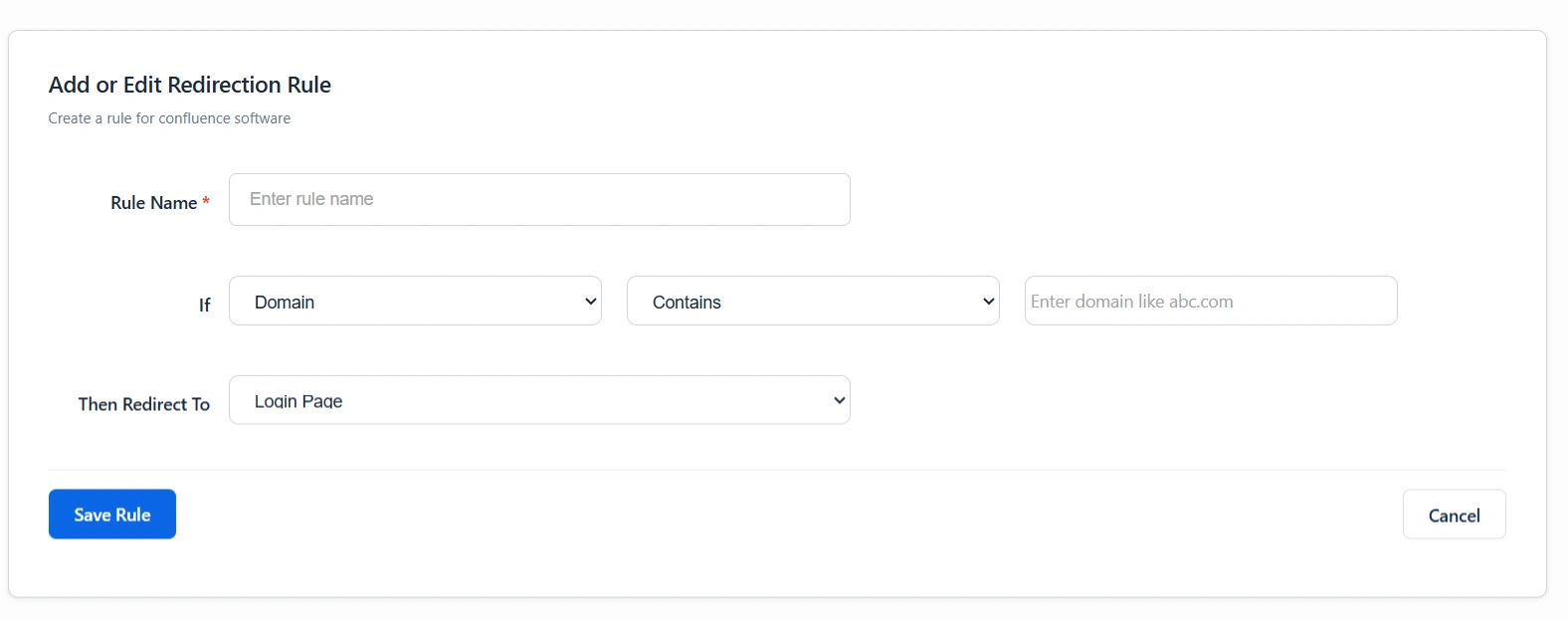 saml and oauth, atlassian single sign on, OAuth / OpenID Single Sign On (SSO) into Confluence, Add Rule window in the Redirection Rules tab